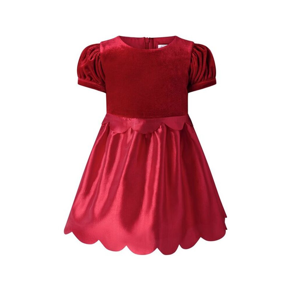 Rachel Riley Girls  Red Taffeta Scalloped Dress